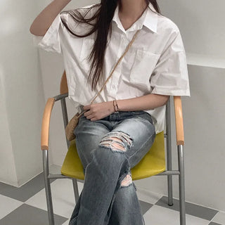 Cotton oversized short-sleeved shirt