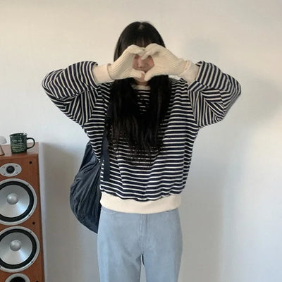 [Fleece-lined] Striped sweatshirt