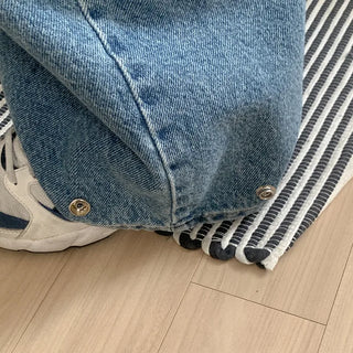 Wide snap-button denim pants