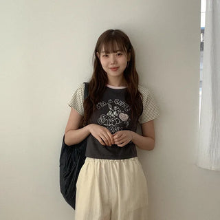 Printed raglan cropped t-shirt