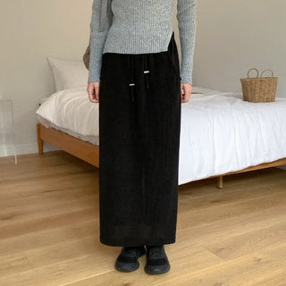 Corduroy elastic waist skirt