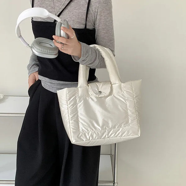 Aston Glossy Nylon Down Button Tote Bag