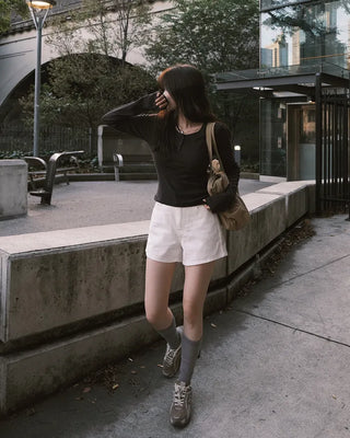 [2 types] Plain & Striped Button Long-Sleeve T-Shirt