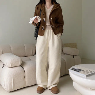 Brushed corduroy wide-leg training pants