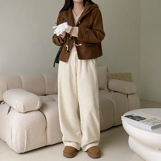 Brushed corduroy wide-leg training pants
