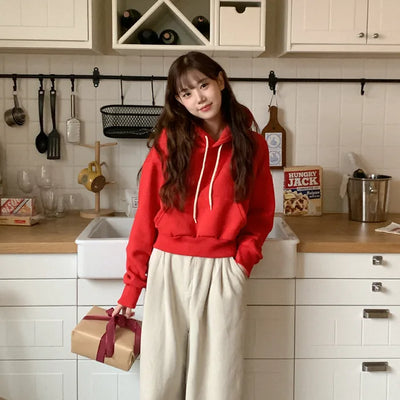 Fleece-lined cropped hooded parka