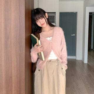 Fluffy two-button cardigan