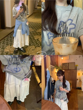 Printed round oversized short-sleeved T-shirt (2c)