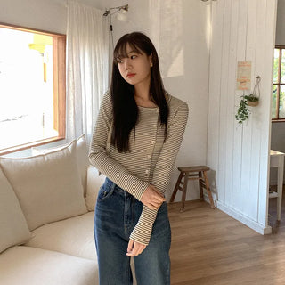 Border Asymmetrical Button Cardigan