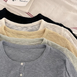 Round neck knit cardigan