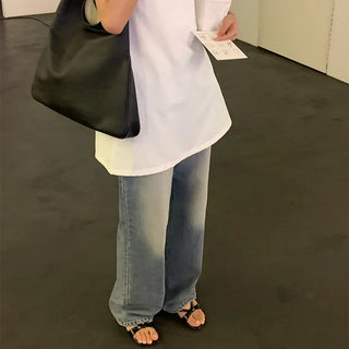 Vintage Wash Long Wide Denim Pants