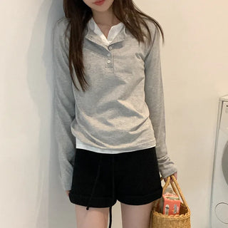 Modal button-up long-sleeved T-shirt