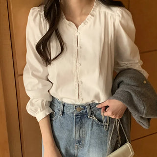 Frilled Shirring Blouse (2 colors)