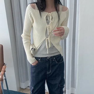 Ribbon Off-Shoulder Cardigan