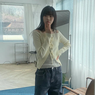 Ribbon Off-Shoulder Cardigan