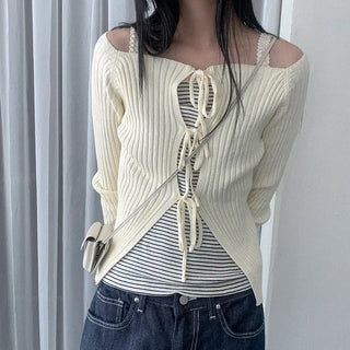 Ribbon Off-Shoulder Cardigan