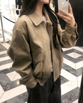 ONLYSLOW. Matte Suede Leather MA-1 Jacket