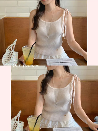 Ribbon ribbed camisole (5cm)