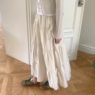 Ribbon tiered long skirt