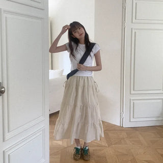 Ribbon tiered long skirt
