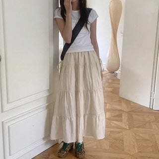Ribbon tiered long skirt