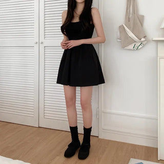 Sleeveless layered bustier oversized flared skirt dress