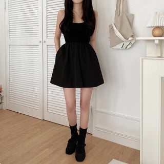 Sleeveless layered bustier oversized flared skirt dress