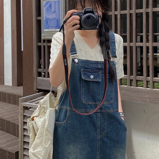 Layered Long Denim Overalls Dress