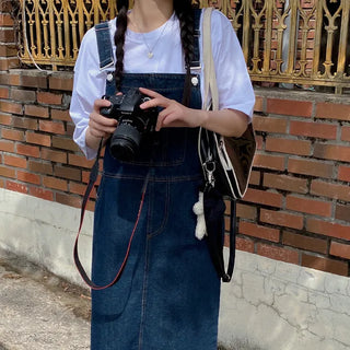 Layered Long Denim Overalls Dress