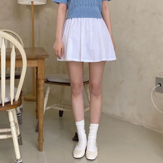 Flared white A-line elastic waist mini skirt panties