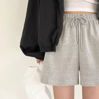Wide training cotton 5/8 length high-waist elastic shorts