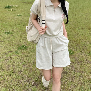 Wide training cotton 5/8 length high-waist elastic shorts