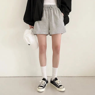 Wide training cotton 5/8 length high-waist elastic shorts