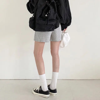 Wide training cotton 5/8 length high-waist elastic shorts
