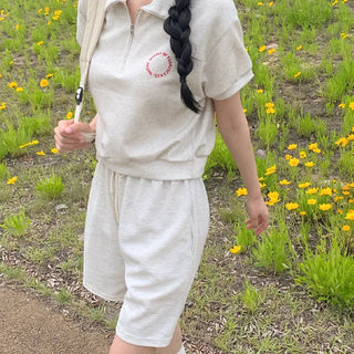 Wide training cotton 5/8 length high-waist elastic shorts