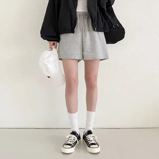 Wide training cotton 5/8 length high-waist elastic shorts