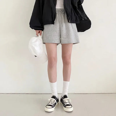 Wide training cotton 5/8 length high-waist elastic shorts