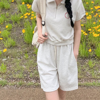 Wide training cotton 5/8 length high-waist elastic shorts