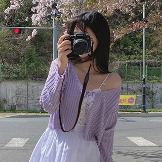 Loose-fit cropped sheer V-neck ribbed cardigan