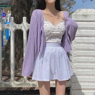 Loose-fit cropped sheer V-neck ribbed cardigan