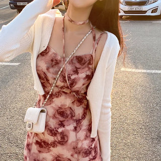 (Short-sleeved/Long-sleeved) Pastel Cropped V-neck Slim Button Ribbed Cardigan