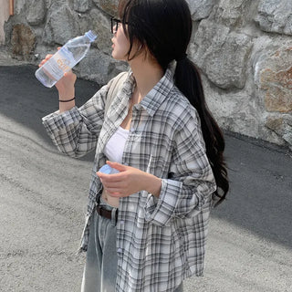 See-through oversized check shirt