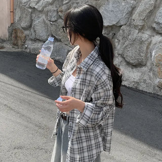 See-through oversized check shirt