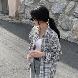 See-through oversized check shirt