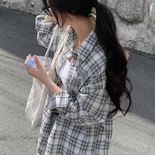 See-through oversized check shirt