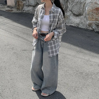 See-through oversized check shirt