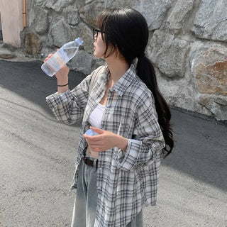 See-through oversized check shirt