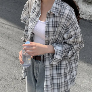 See-through oversized check shirt