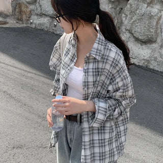 See-through oversized check shirt