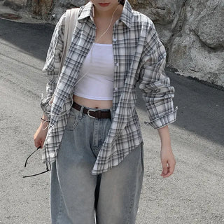 See-through oversized check shirt